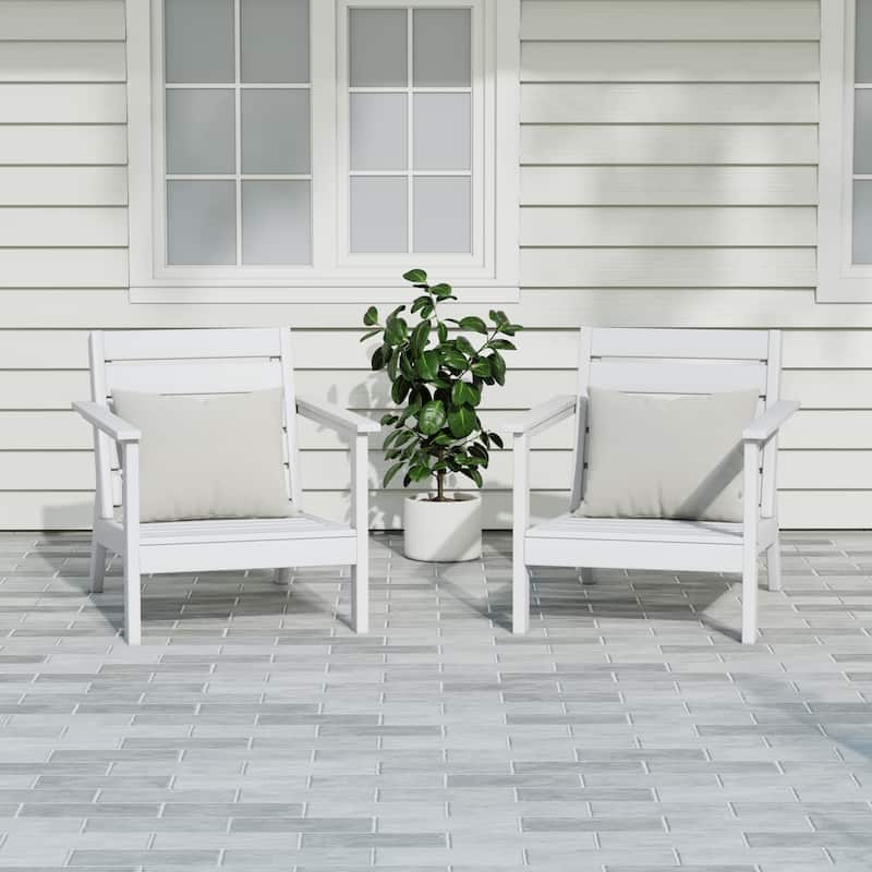 Birchwood All Weather HDPE Outdoor Patio Deep Seating Arm Chair (Set of 2) - White