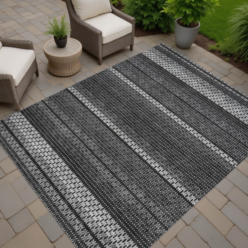 Machine Washable Indoor/ Outdoor Boho Stripe Chantille Rug