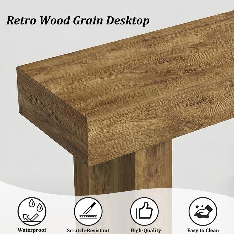 63" Long Console Table, Farmhouse Entryway Table with Storage, Native Wood Grain Tree Scars, Wooden Rectangular Sofa Table