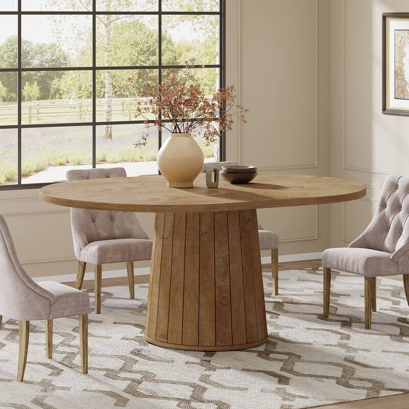 55-Inch Oval Farmhouse Dining Table for 6, Pedestal Base Kitchen Table