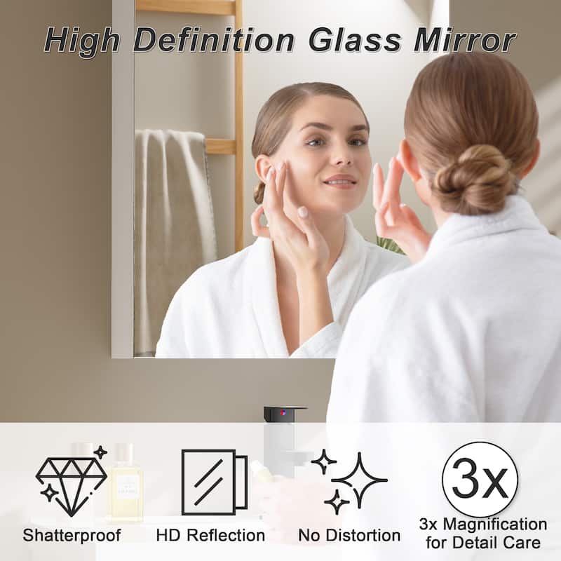 Multi-Function Mirror Cabinet Wall-Mounted Storage with Adjustable Organizer Boxes