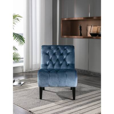 Velvet Accent Chair for Livingroom Tufted Armless Chair, Light Blue
