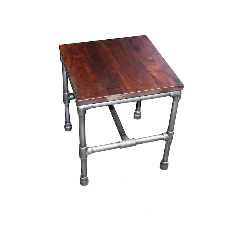 HomeRoots 16" Brown and Silver Distressed Solid Wood and Iron Square End Table - 18 in. x 16 in. x 18 in.