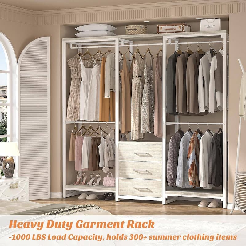 All in One Multifunctional Garment Rack with 3 Fabric Drawers and Shoe Storage Heavy Duty Closet Organizer