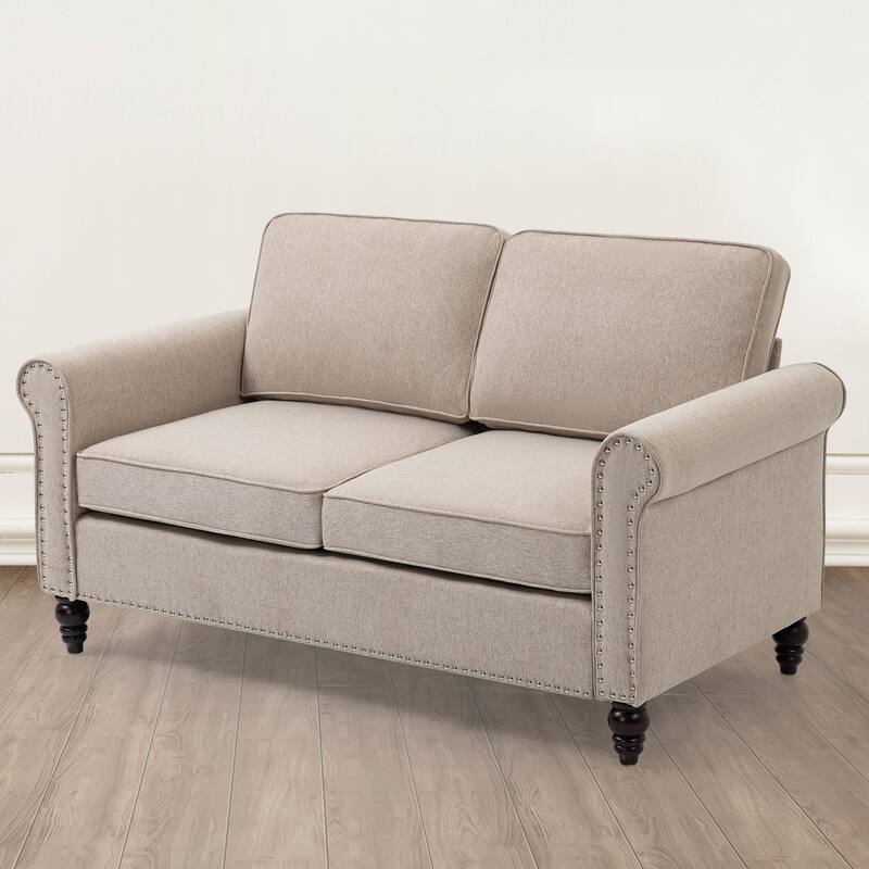 44.5'' Mid-Century Modern Button Tufted Linen Fabric Loveseat