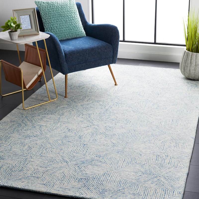 SAFAVIEH Handmade Abstract Auli Modern Wool Rug - 3' x 5' - Blue/Ivory