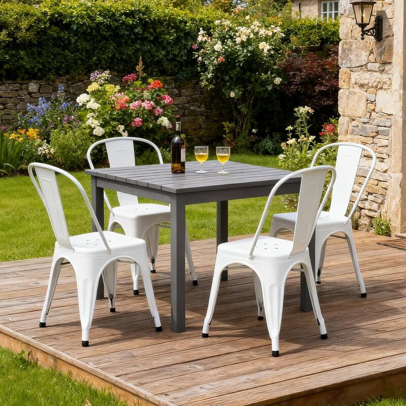 Metal Dining Chairs Set of 4, Stackable Restaurant Classic Trattoria Chairs, Modern Bar Chairs for Dining Room Patio Outdoor