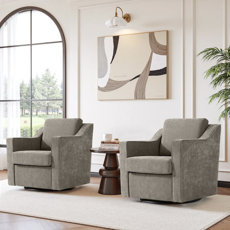 Chenille/Leather Swivel Barrel Chair(Set of 2) Modern Club Chair by UIXE