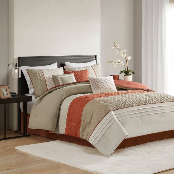 Madison Park Denver 7 Piece Color Block Stripe Comforter Set with Throw Pillows