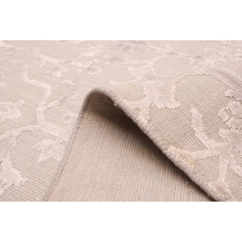ECARPETGALLERY Hand Loomed Elysian Light Grey Viscose, Wool Rug - 9'11 x 13'5