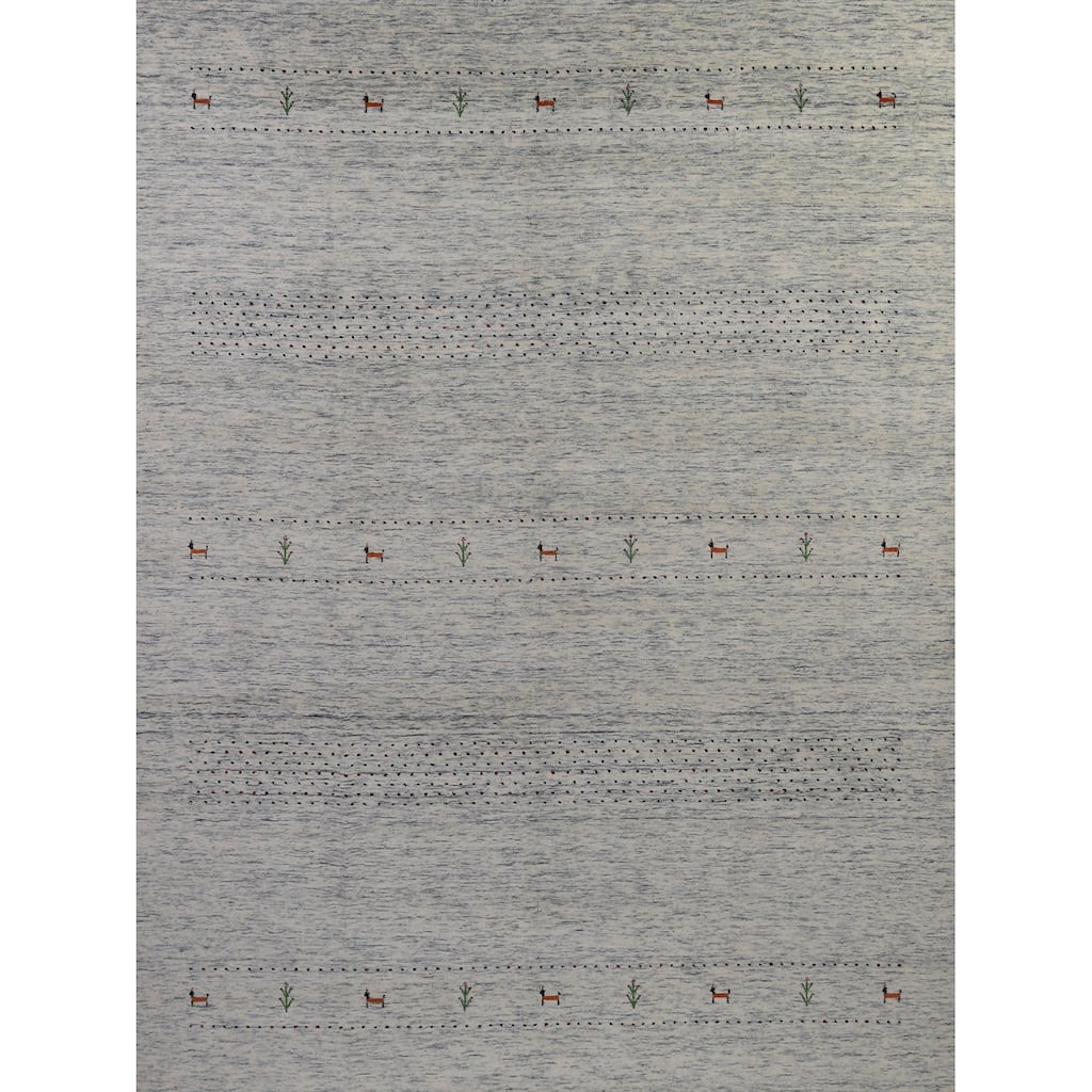 Tribal Gabbeh Indian Area Rug Handmade Beige Wool Carpet - 7'10" x 9'10"