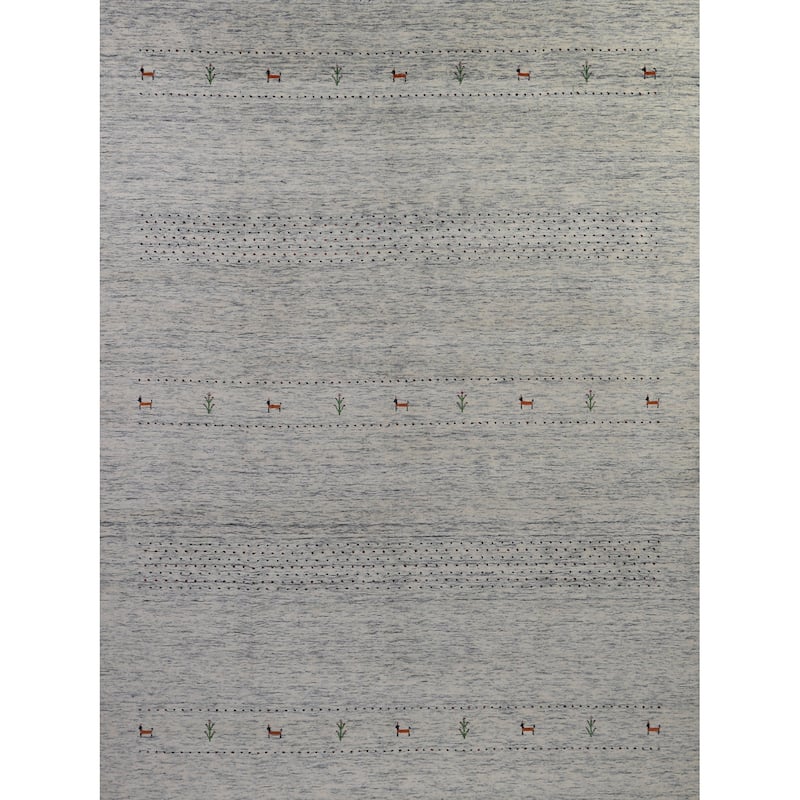 Tribal Gabbeh Indian Area Rug Handmade Beige Wool Carpet - 7'10" x 9'10"