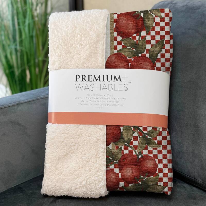 Premium Machine Washable ASB164 Apple Border Sherpa Throw Blanket