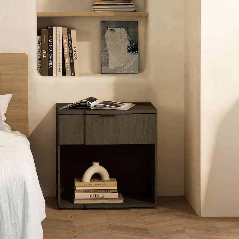 Manhattan Comfort Clive 22 Inch 1 Drawer Nightstand - Walnut