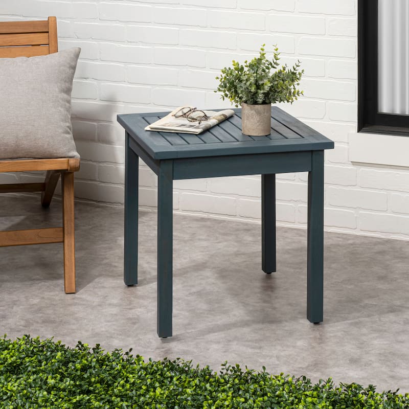 18.9" Square Slatted Solid Acacia Wood Indoor/Outdoor Adirondack Side Table, By JONATHAN Y