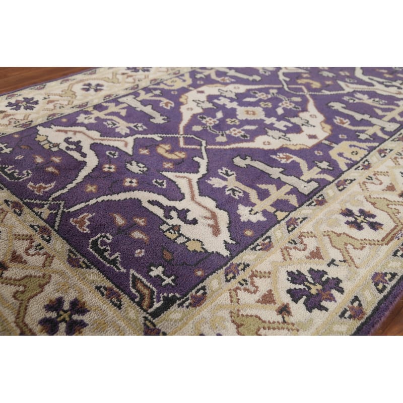 Purple Oushak Indian Rug Handmade Transitional Wool Carpet - 4'1"x 5'11"