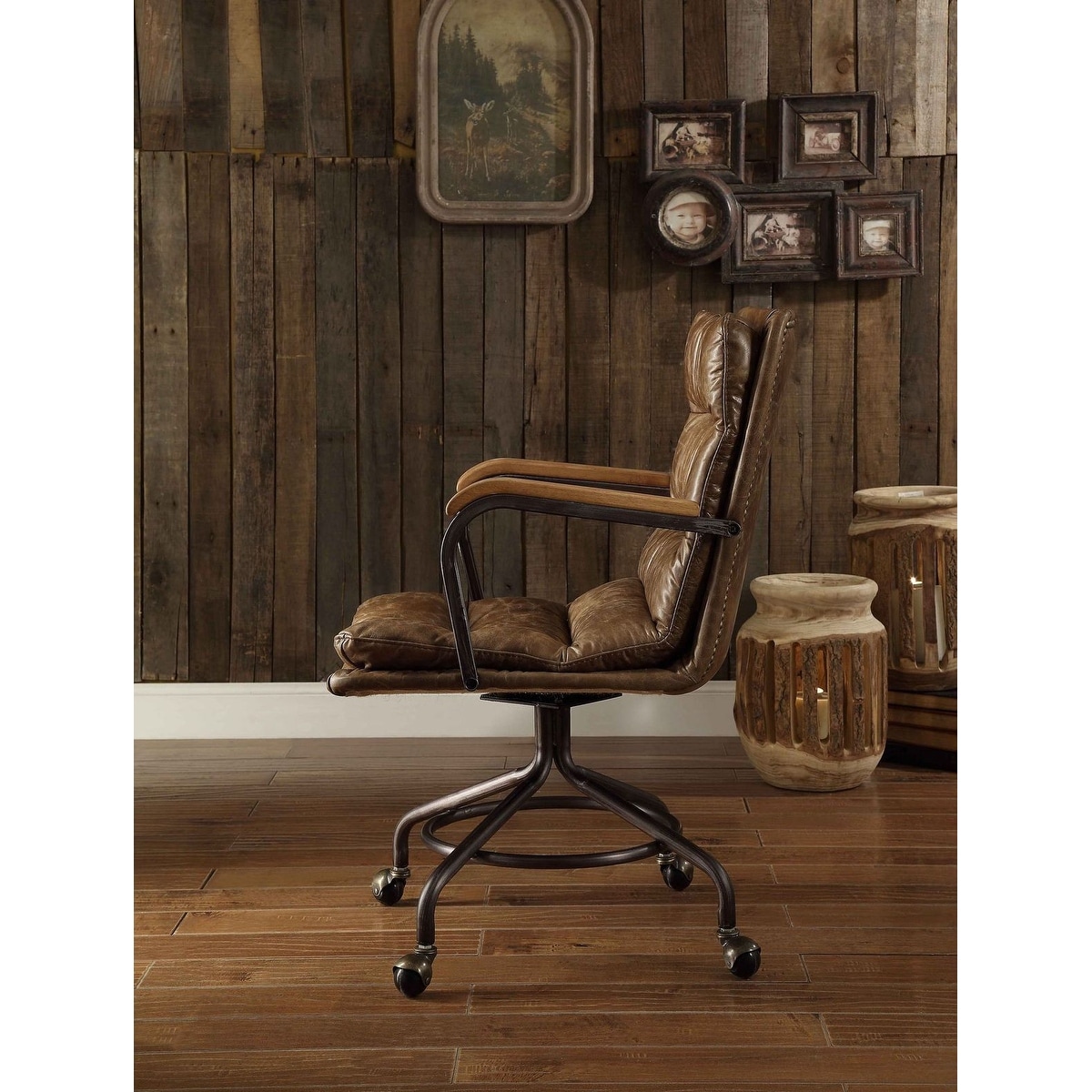 Retro leather swivel chair sales