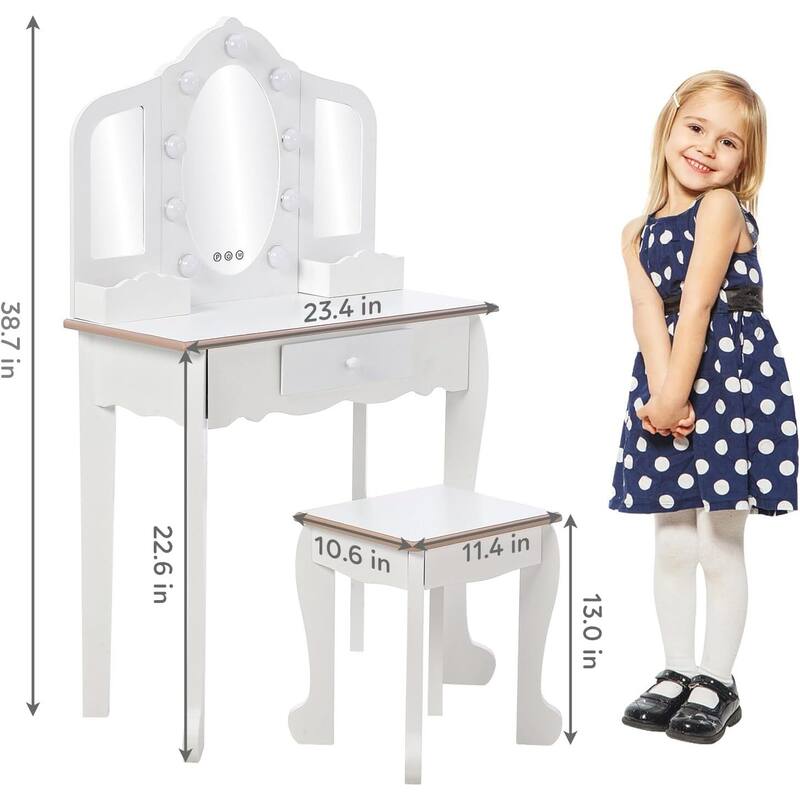 Princess Vanity Set for Toddlers Kids Vanity with 3 Mirror Light