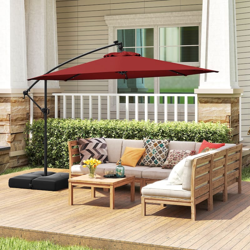 Gymax 10 FT Solar Offset Hanging Umbrella Patio Cantilever Umbrella w/