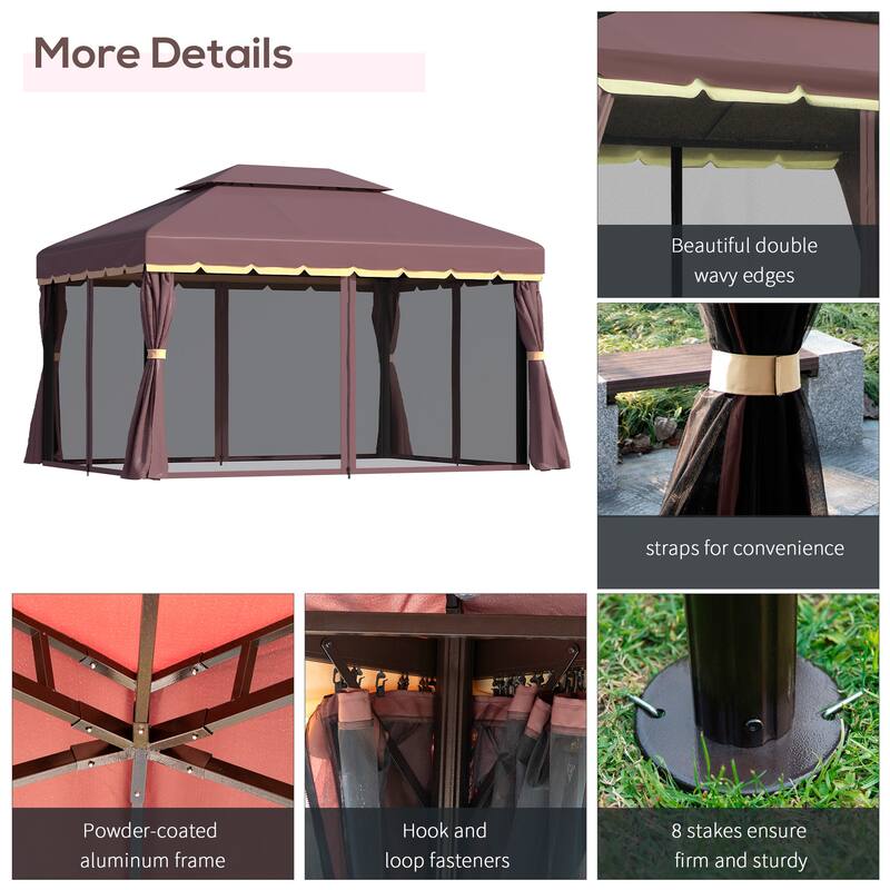 Outsunny 9.5' x 13 Patio Gazebo, Aluminum Frame for Outdoor, Coffee