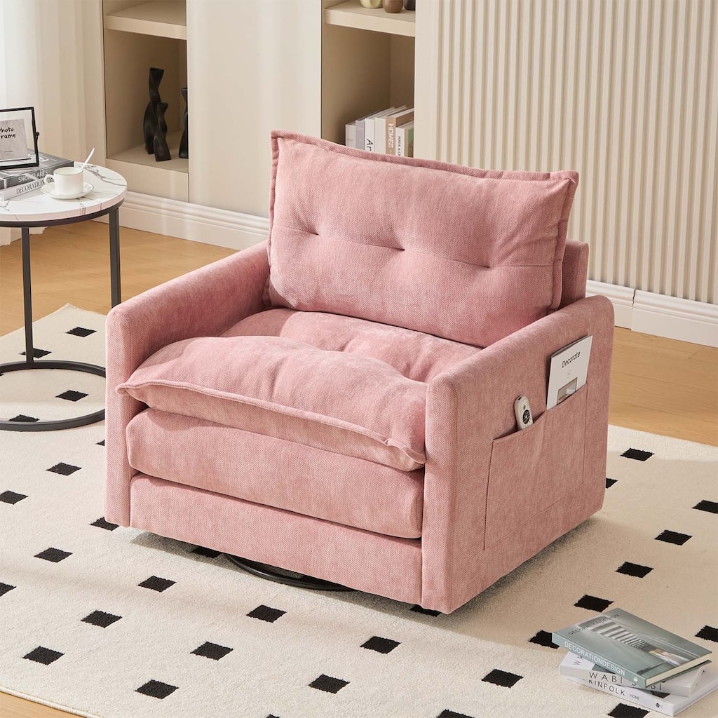 Mid Century Swivel Barrel Chair with Thick Padded Seat