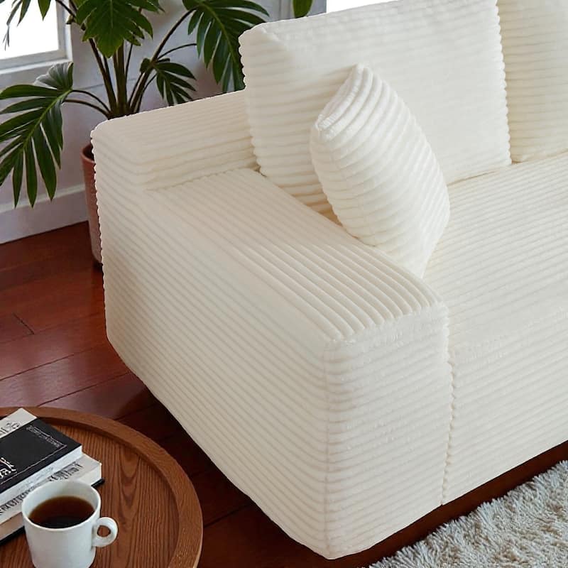 125" L Shaped Sectional Sofa with 2 Ottomans, Cloud Corduroy Couch with Deep Seat, Cup Holders and USB Ports