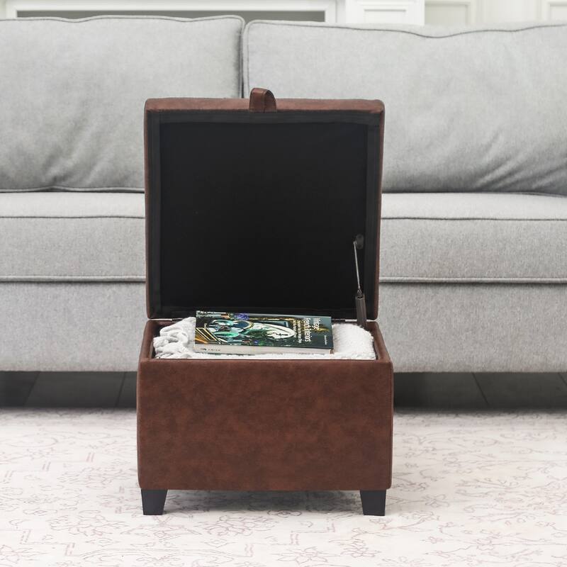 Adeco Faux Leather Tufted Flip Top Storage Ottoman