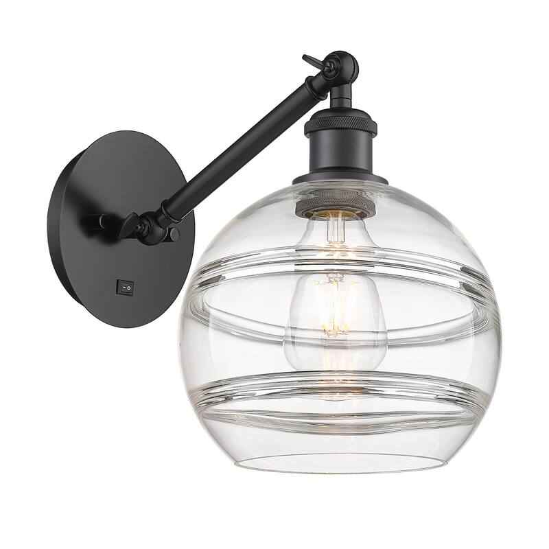 Innovations Lighting 317-1W-10-8 Rochester Sconce Rochester 10" Tall - Matte Black / Clear