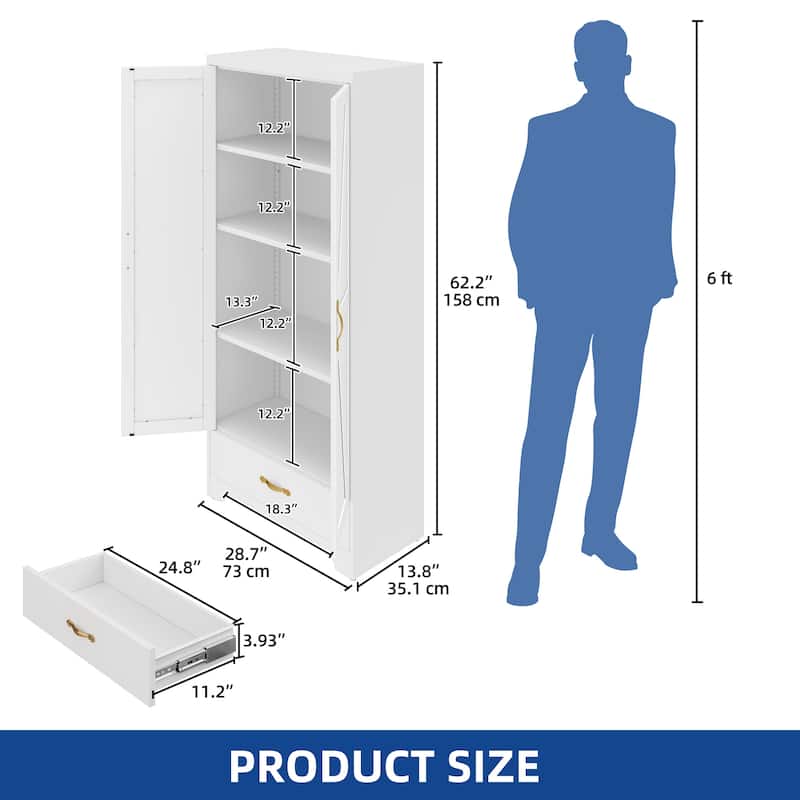 Moasis Steel Kitchen Pantry Cabinet, Kitchen Storage Cabinet with Adjustable Shelves and Drawers