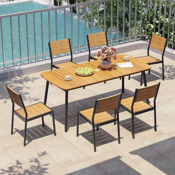 brown patio table with umbrella hole Sophia & William 41" w/Umbrella Hole, Metal Table for 4 A modern wood Umbrella Rectangle Patio Table Set