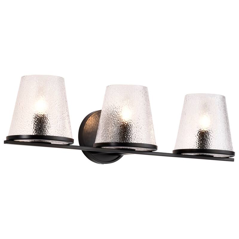 Valentine 3 Light Vanity Black Finish Hammered Glass