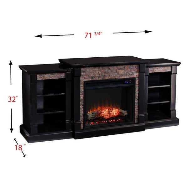 dimension image slide 1 of 2, SEI Furniture Hay River Black Electric Fireplace with Bookcases