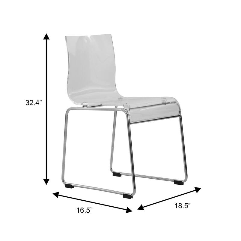 Lima Modern Contemporary Transparent Stackable Acrylic in Chrome Steel Dining Accent Side Chair Set of 2
