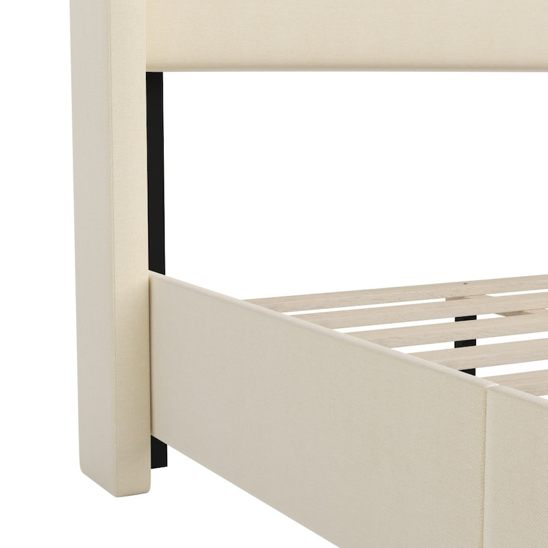 Modern Upholstered Platform Bed with Channel Stitched Headboard