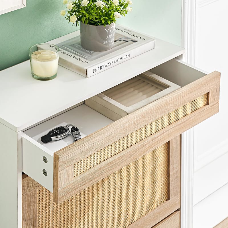 Rattan Shoe Cabinet with 2 Flip Drawers and 1 Small Drawer