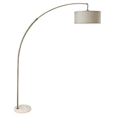 Floor Lamp with Arched Extendable Neck and Marble Base, Antique Gold