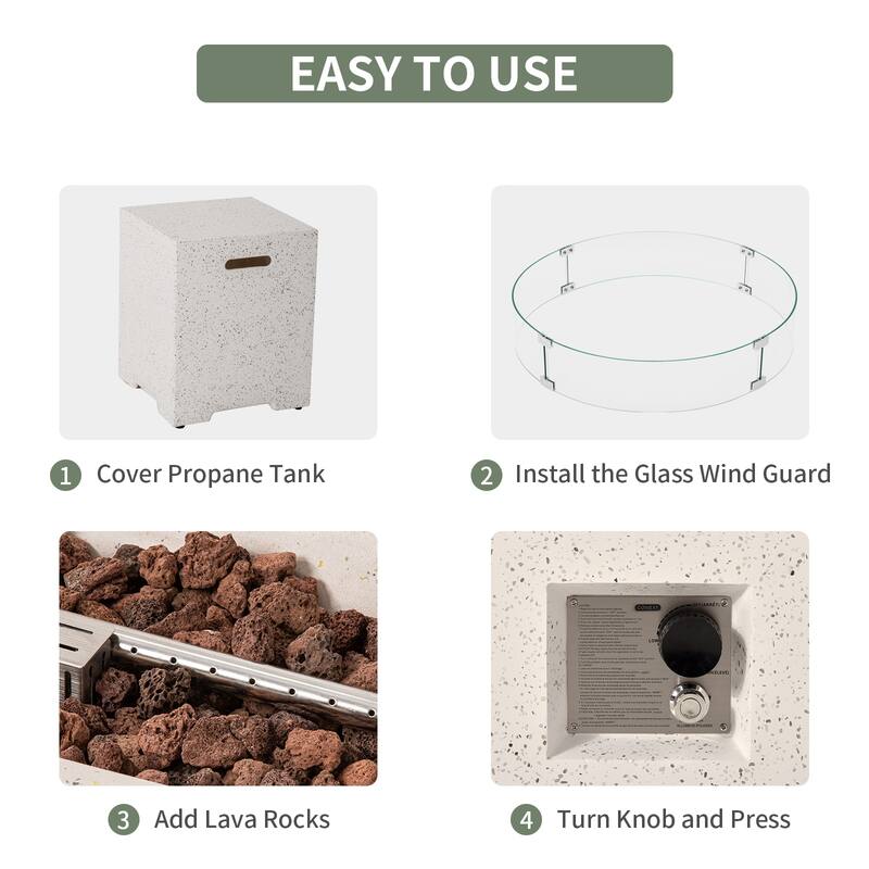 COSIEST 56'' Outdoor Propane Rectangle Fire Pit with Tank,Wind Glass