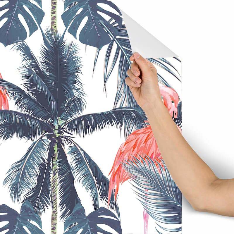 Pink Flamingos, Exotic Birds Removable Wallpaper - 10'ft H x 24''inch W