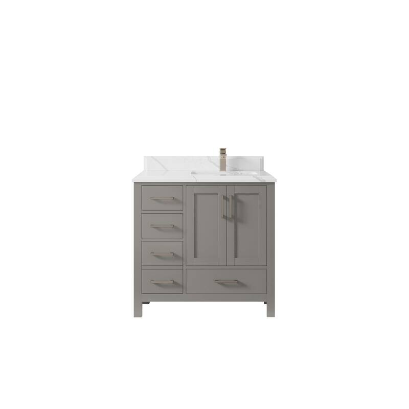 Willow Collections 36 in. W x 22 in. D Malibu Right Offset Sink Bathroom Vanity with Countertop - 1.5" Calacatta Laza - Elephant Skin Gray