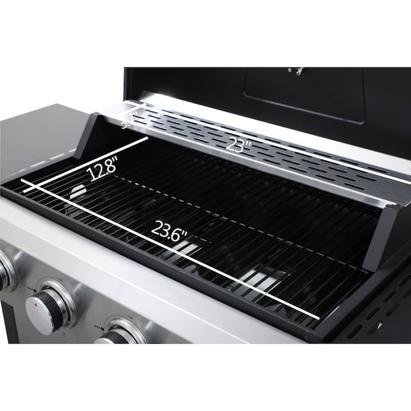4-Burner Propane Gas BBQ Grill, 34200BTU Output With Wire Enamel Cooking Grids For Outdoor Barbecue, Foldable Side Table
