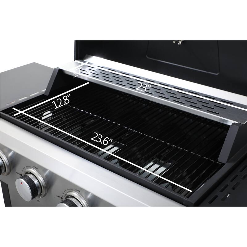 4-Burner Propane Gas BBQ Grill with Wire Enamel Cooking Grids and Foldable Side Table, Hanging Basket, Stainless Steel