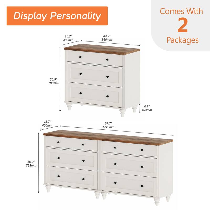 WAMPAT 3 Drawer Dresser ,Wood Storage Dresser for Bedroom