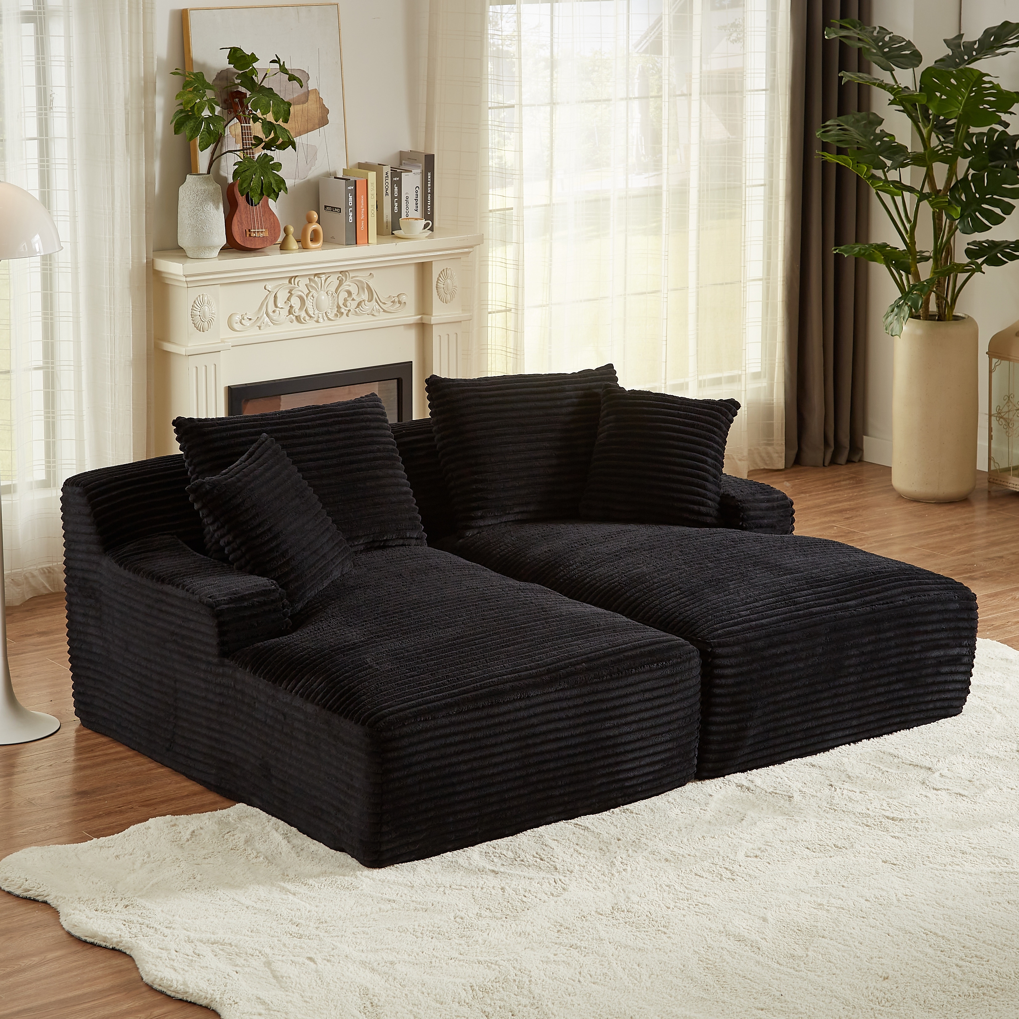 Oversized Corduroy Boneless Double Chaise Lounge, Sectional Deep Seat Cloud Couch, Full-Compressed Loveseat Sleeper Sofa