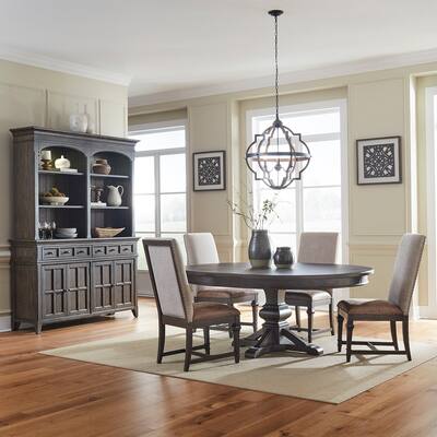 Paradise Valley Saddle Brown 5 Piece Pedestal Table Set