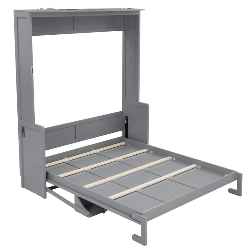 Queen Size Murphy Bed with Fold-Down Desk, Dual LED Lights & Built-In USB Power Station