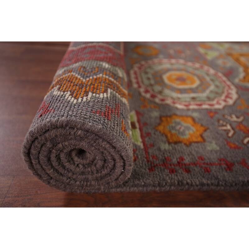 Geometric Kazak Oriental Runner Rug Handmade Wool Carpet - 2'6" X 7'11"