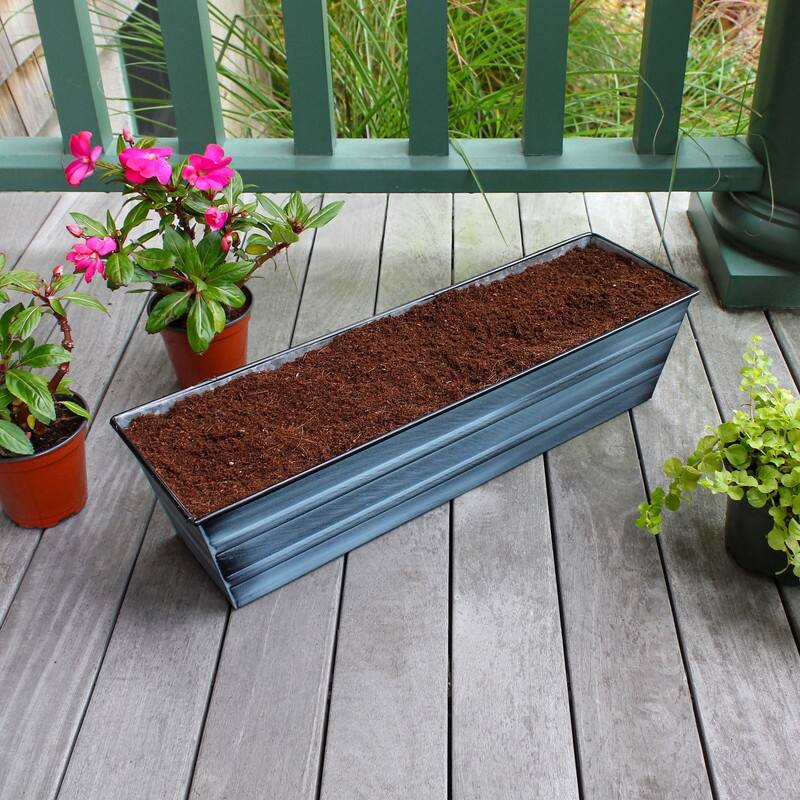 Achla Designs 22" W Small Galvanized Steel/Wrought Iron Bloom Box Garden Growing Kit With Brackets for 2 x 6 Railings
