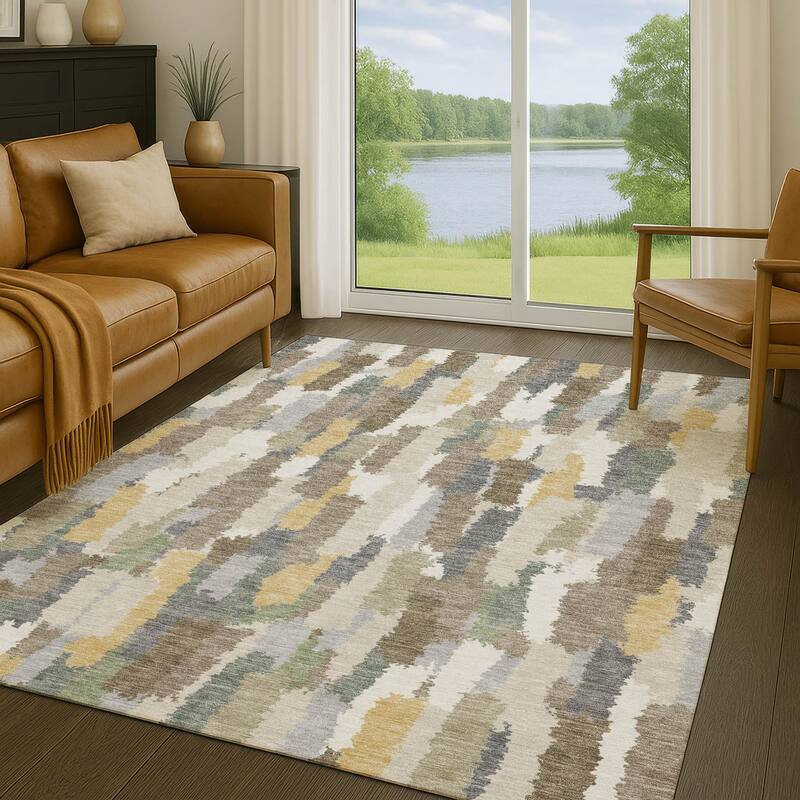 Machine Washable Indoor/ Outdoor Contemporary Stacks Chantille Rug