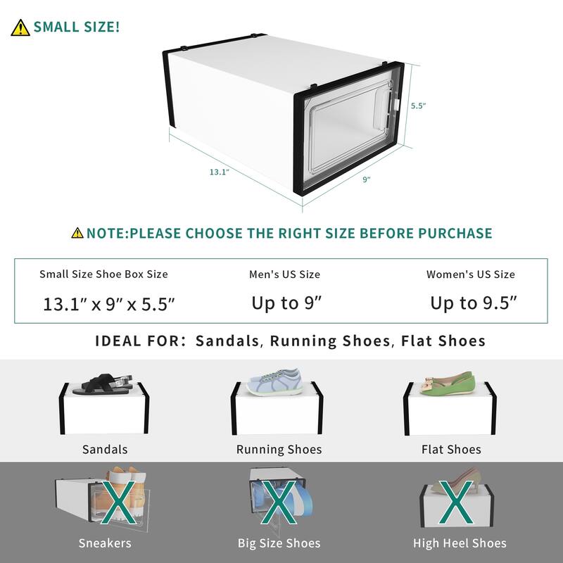 6/12/18 Pack Shoe Storage Box Plastic Stackable Shoe Organizer for Closet Foldable Sneaker Containers Bins Holders Racks