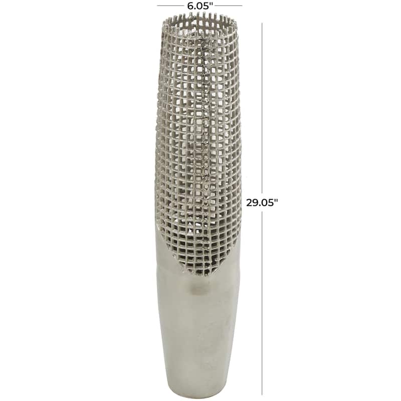 Aluminum Metal Grid Inspired Decorative Vase with Open Frame Design - Silver - Roche River Decor